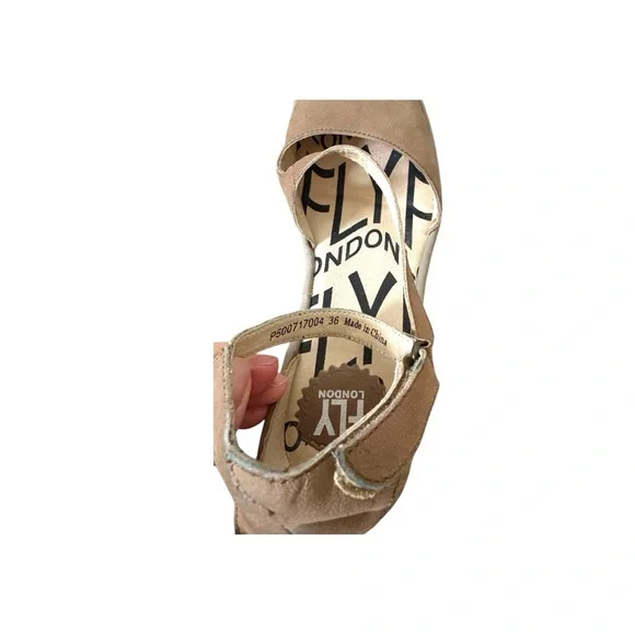 Fly London tan Cupido closed toe ankle strap wedge size 36 US 6 - Picture 6 of 7